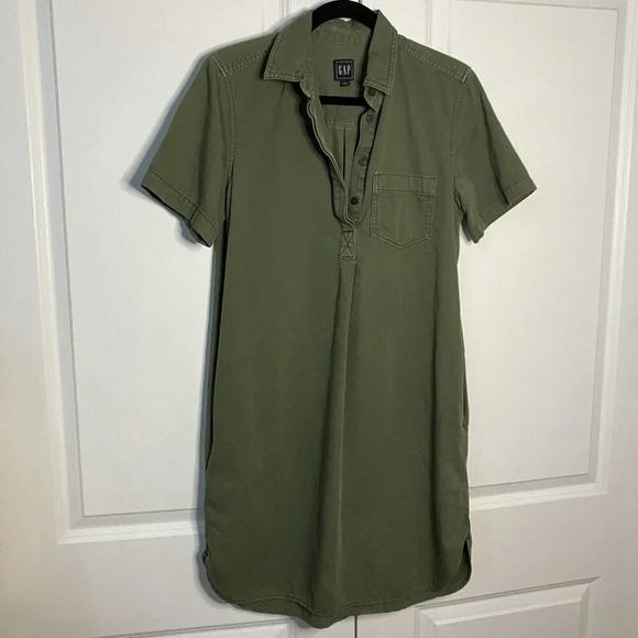 Gap Popover Short Sleeve Shirt Dress Womens Small Black Green Neutral - Picture 6 of 12